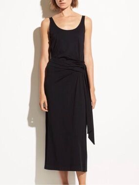 NWT Vince Women's Scoop Back Wrap Waist Pima Cotton Weekend Dress Black L